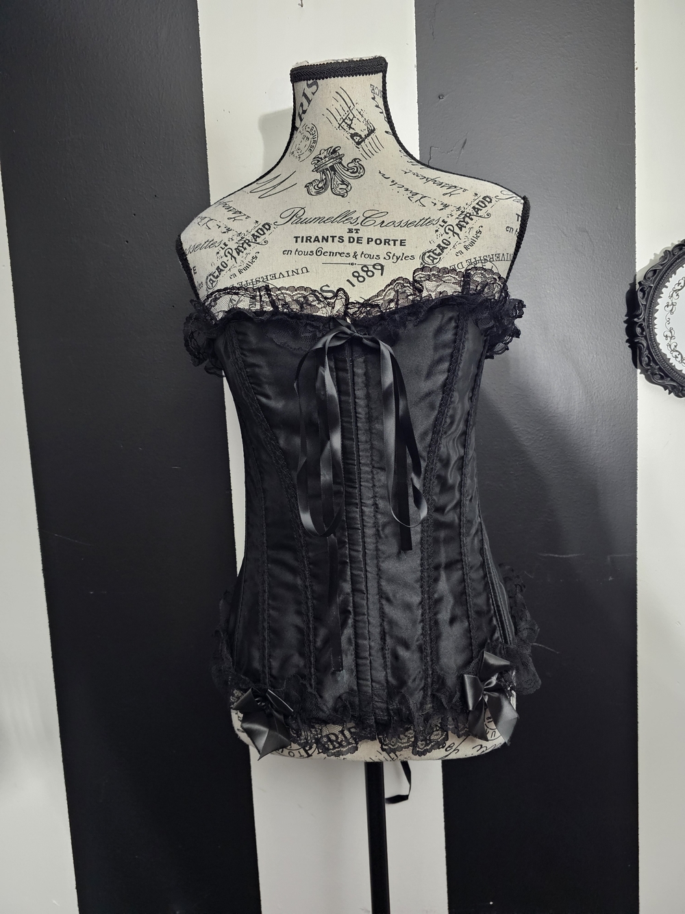 Vintage Black Satin Lace Corset Bustier